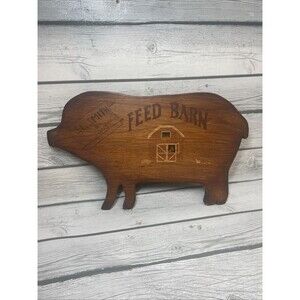 Vintage Wood Pig Cutting Board Hand Painted Antique Farm House Decor